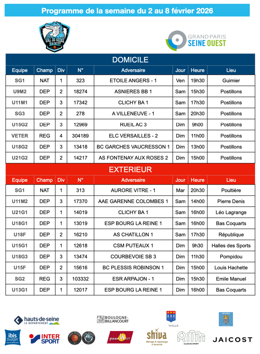 Programme de la semaine du 2 au 8 février 2026