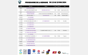 Programme de la semaine du 13 au 19 mai 2024