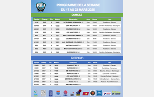 Programme de la semaine du 17 au 23 mars 2025