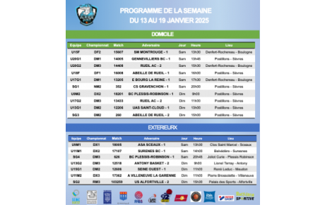 Progtamme de la semaine du 13 au 19 janvier 2025