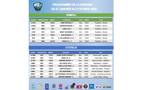Programme de la semaine du 27 janvier au 2 février 2025
