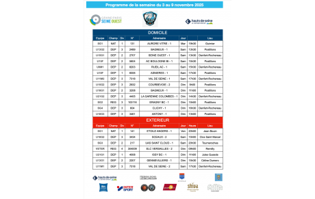 Programme de la semaine du 3 au 9 novembre 2025