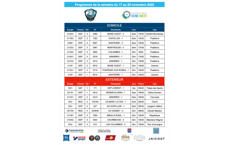 Programme de la semaine du 17 au 23 novembre 2025