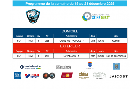 Programme de la semaine du 15 au 21 décembre 2025