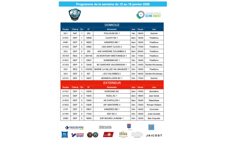 Programme de la semaine du 12 au 18 janvier 2026