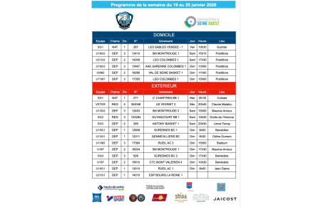 Programme de la semaine du 19 au 25 janvier 2026