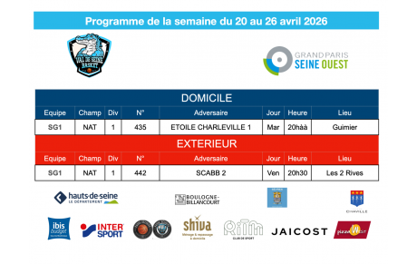 Programme de la semaine du 20 au 26 avril 2026