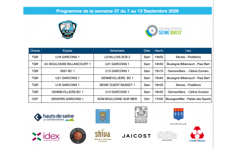 Programme de la semaine du 7 au 13 septembre 2026