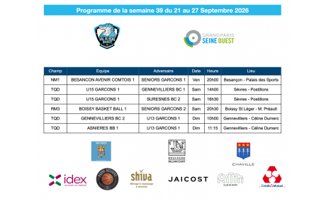 Programme de la semaine du 21 au 27 septembre 2026