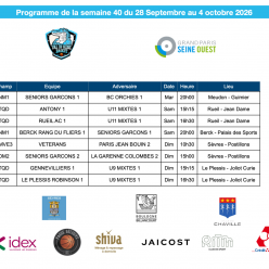 Programme de la semaine du 28 septembre au 4 octobre 2026
